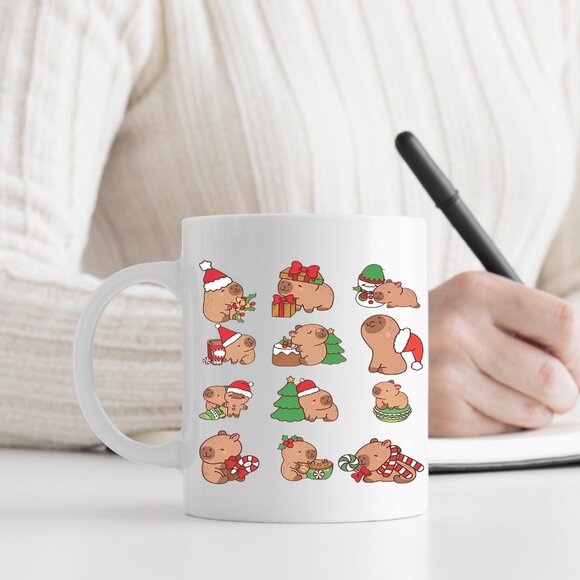 Capybara Christmas Mug Holiday Cheer with Adorable Capybara -11oz White Ceramic - Picture 2 of 4